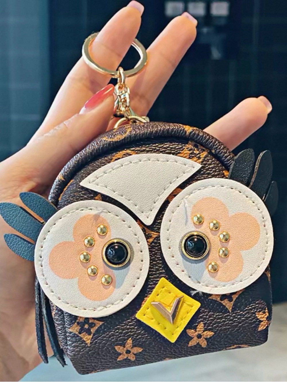 Owl Keychain Coin Purse Bag Charm  - Brown, White, Peach, Yellow